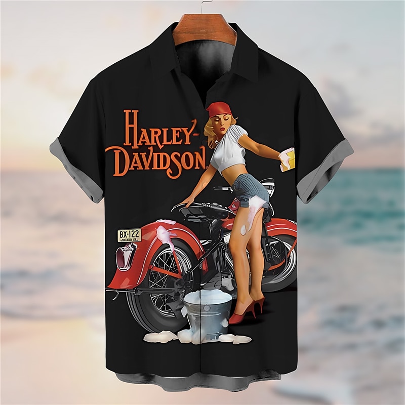 Men's Letter Vintage Hula Girls Shirt Summer Hawaiian Shirt Aloha Shirt Short Sleeves Shirt Turndown Vintage Fashion Streetwear Outdoor Street Casual Black Yellow Blue S M L4