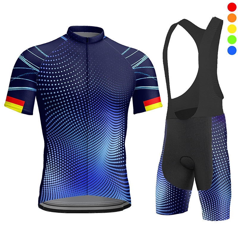 Men's Cycling Jersey with Bib Shorts Short Sleeve Mountain Bike MTB Road Bike Cycling Black Blue Purple Bike Clothing Suit 3D Pad Breathable Quick Dry Back Pocket Polyester Spandex Sports Geometric