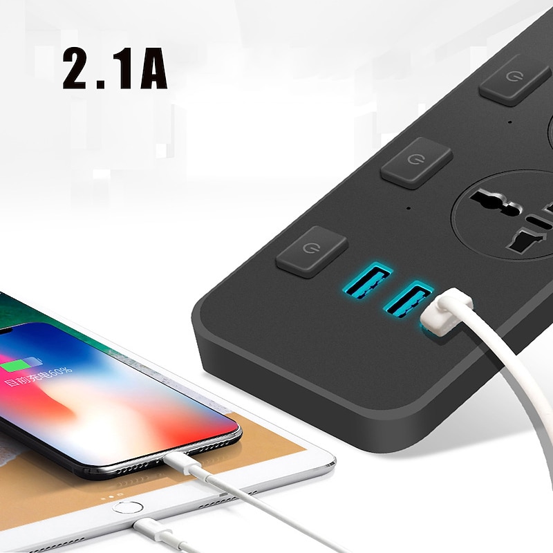 Independent switch Power Strip Surge Protector 3AC Outlets and USB C Charging Ports 6 feet long extension cord for Home & Office2