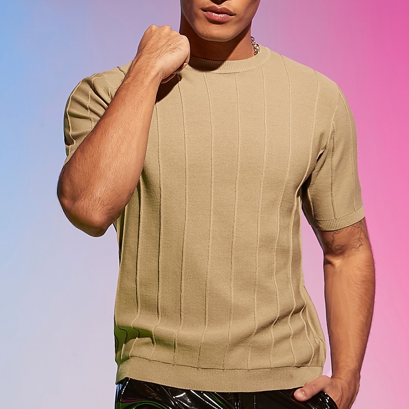 Men's T Shirt Knit Tee Short Sleeves Crewneck Summer Plain Fashion Basic Casual Knitted Vacation Going out Casual Daily Navy Blue khaki Army Green Top Tee for Men4