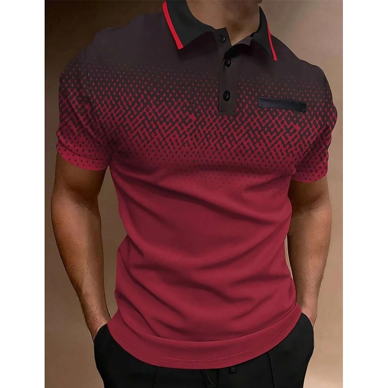 Men's Sport Polo Polo Shirt Casual Holiday Lapel Short Sleeve Fashion Basic Color Block Button Pocket Summer Regular Fit Wine White Black-white Grey Sport Polo