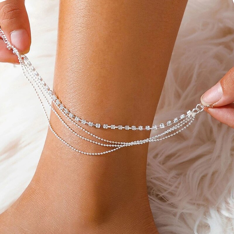 Ankle Bracelet Women's Body Jewelry For Holiday Beach Rhinestone Alloy Silver 1 PC3
