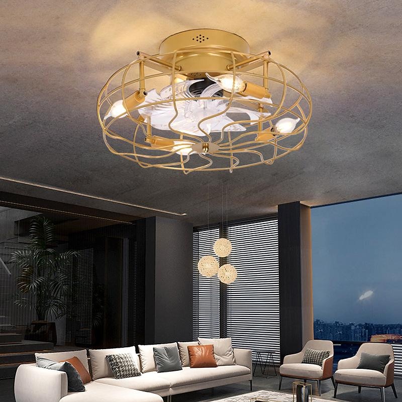 Caged Ceiling Fan with Light Remote Control Low Profile Flush Mount Fandelier Black Small Bladeless Ceilling Fan for Living Room Bedroom Kitchen2