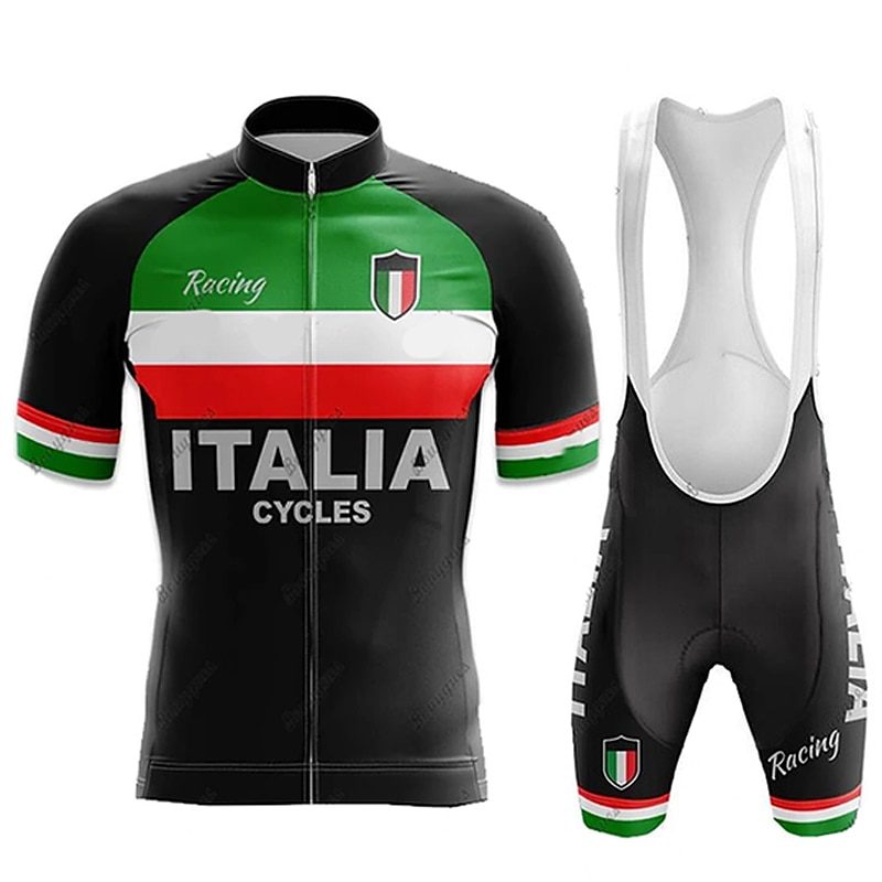 Men's Cycling Jersey with Bib Shorts Short Sleeve Mountain Bike MTB Road Bike Cycling Black White Blue Graphic Bike Clothing Suit 3D Pad Breathable Quick Dry Back Pocket Polyester Spandex Sports2