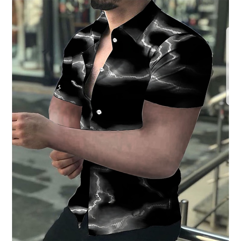 Men's Abstract Crack Shirt Button Up Shirt Short Sleeve Fashion Streetwear Designer Outdoor Street Daily Summer Spring Turndown Print Black White Yellow Red Blue3