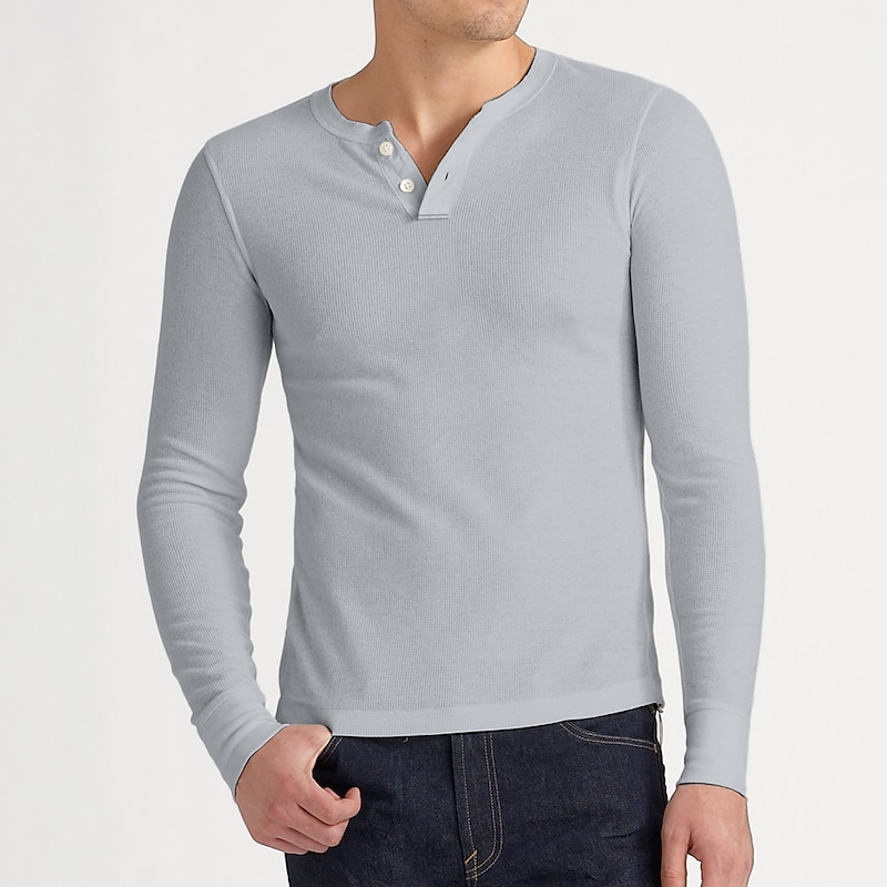 Men's Button T Shirt T Shirt Henley Shirt Long Sleeve Shirt Long Sleeve Henley Spring, Fall, Winter, Summer Plain Classic Casual Big and Tall Button-Down Street Casual Holiday Black White Navy Blue4