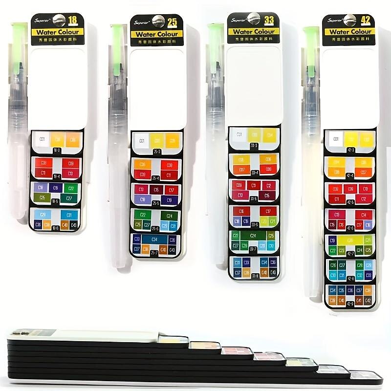 Superior 18/25/33/42 Color Solid Fan-shaped Watercolor Paint Watercolor Painting Tools Set Children's Safety Non-toxic Washable Watercolor Paint Mini Portable Travel Painting Supplies3