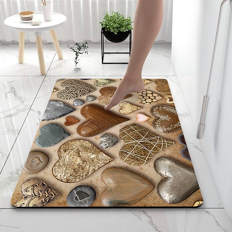 Smooth Stone Diatomaceous Earth Bath Mat Non-slip  Super Absorbent Bathroom Rug Door Mat New Design2