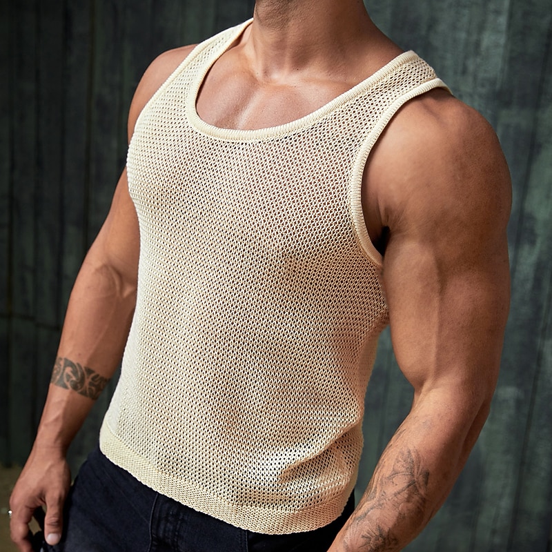 Men's Tank Top Vest Top Undershirt Sleeveless Shirt Sleeveless Crewneck Summer Plain Fashion Daily Sport Knit Vacation Sports & Outdoor Going out White Top Tee for Men2