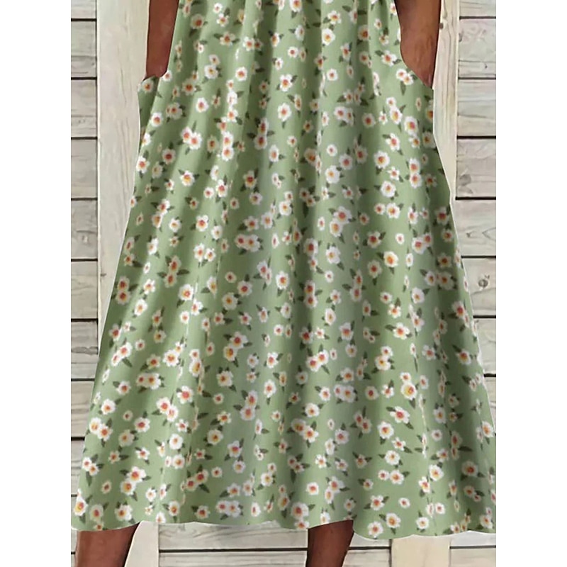 Women's Midi Dress Floral Ditsy Ruched Pocket Crew Neck Daily Vacation Half Sleeve Summer Spring3