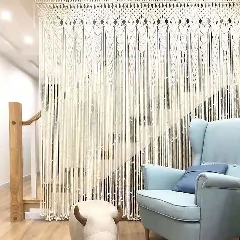 Boho Macrame Curtains Sliding Door Curtain Woven Bohemian Tapestry Decor,Outdoor Curtain Privacy, Patio Wedding Decoration, Room Divider for Pergola, Gazebo, Balcony, Porch