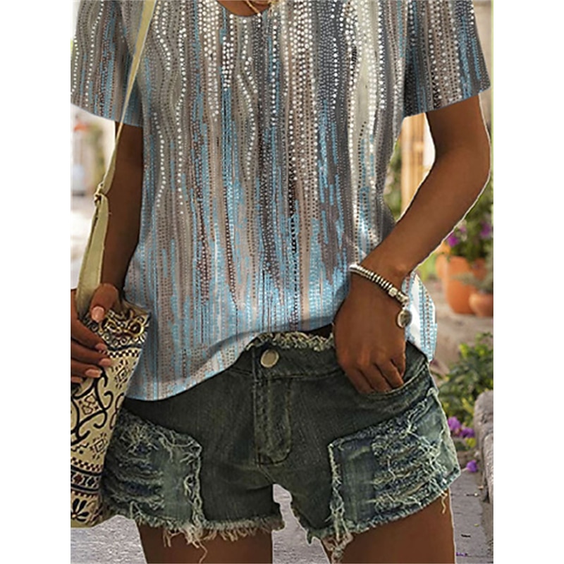 Women's T Shirt Graphic Basic Short Sleeve V Neck Regular Tops Daily Weekend Print Yellow Red Blue Green3