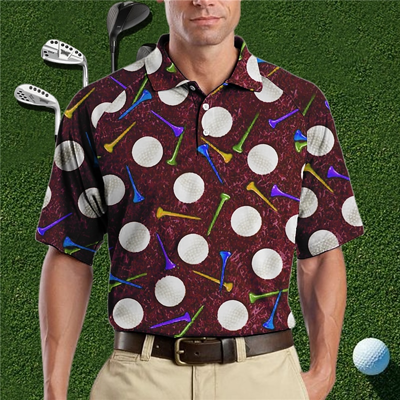 Men's Sports Polo Shirts Golf Shirt Short Sleeve Polo Shirts Collared Shirts Casual Sportswear Vacation Wear 3D Print Buttons Wine Blue Green3