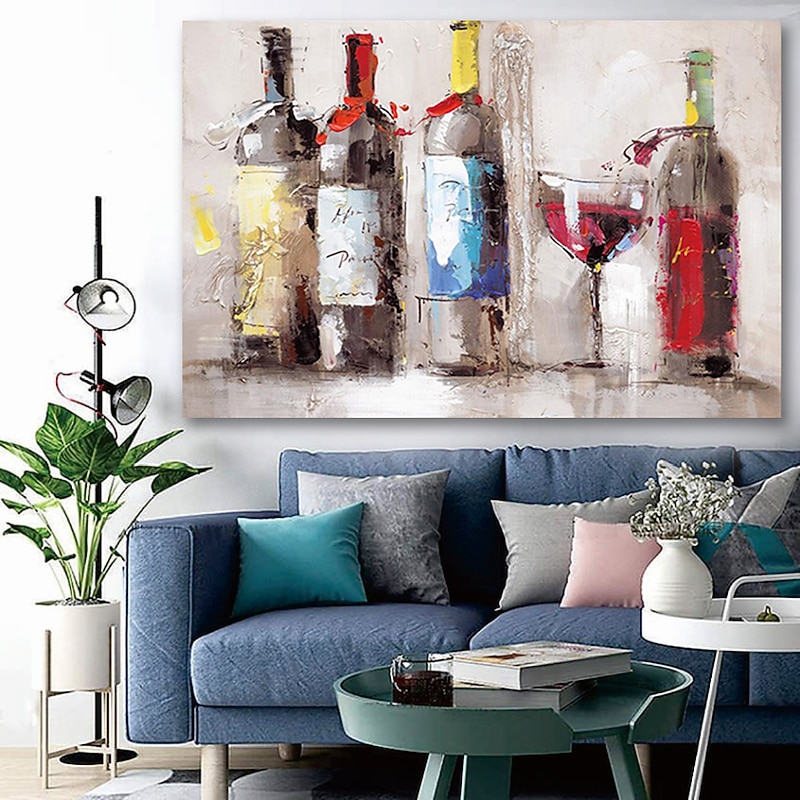 Oil Painting Handmade Hand Painted Wall Art Mintura Modern Abstract wine Bottle For Home Decoration Decor Rolled Canvas No Frame Unstretched