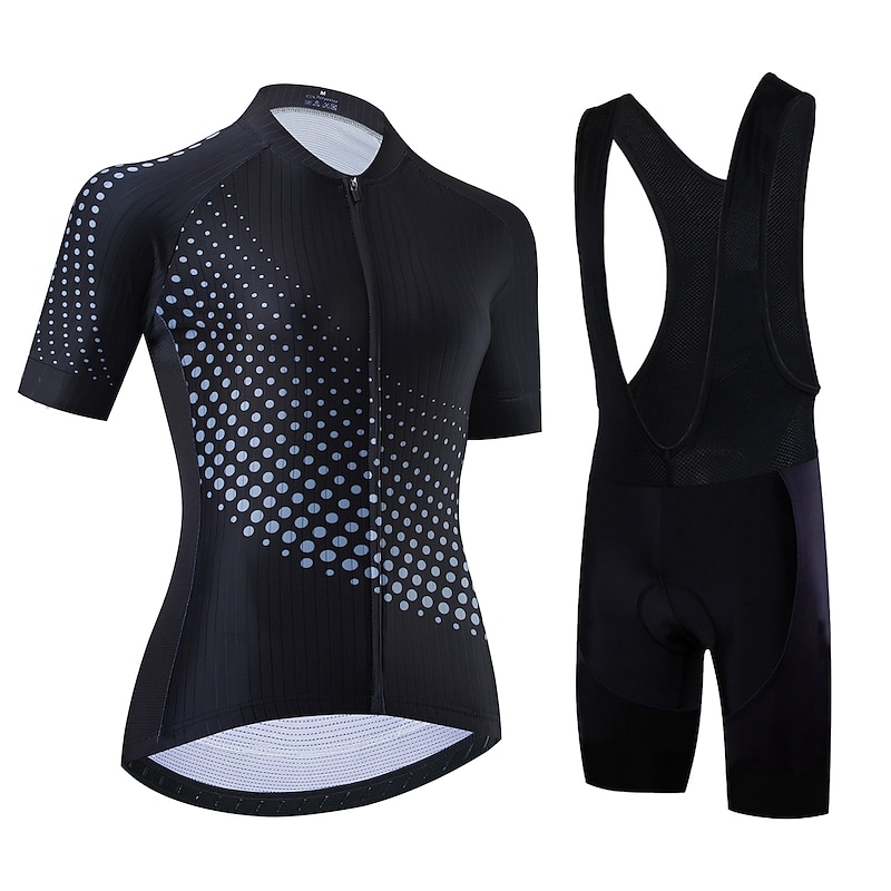 Women's Cycling Jersey with Bib Shorts Cycling Jersey with Shorts Short Sleeve Mountain Bike MTB Road Bike Cycling White Black White Polka Dot Bike Breathable Quick Dry Reflective Strips Sports Polka2