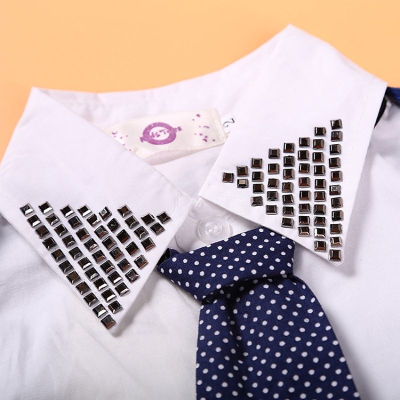 Boys 4 Pcs Suit Set Shirt & Pants Formal Set Clothing Set Outfit Solid Color Long Sleeve Set Formal Fashion Summer Spring 7-13 Years Blue4