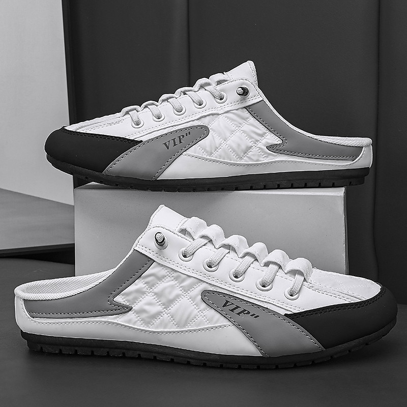 Men's Casual Slip-On Sneakers with Open-Heel Design, Lightweight Lace-Up Style – Ideal for Summer and Everyday Comfort