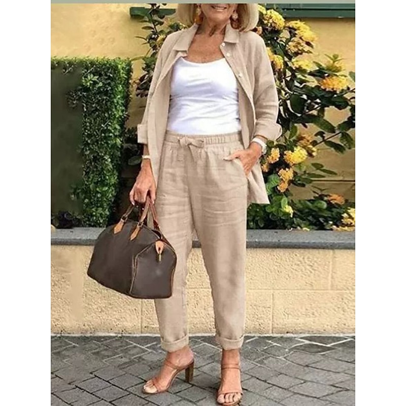 Women's Cotton Linen Sets Two Piece Sets Fashion Casual Comfort Home Daily Vacation Linen Summer Spring Home Outfits