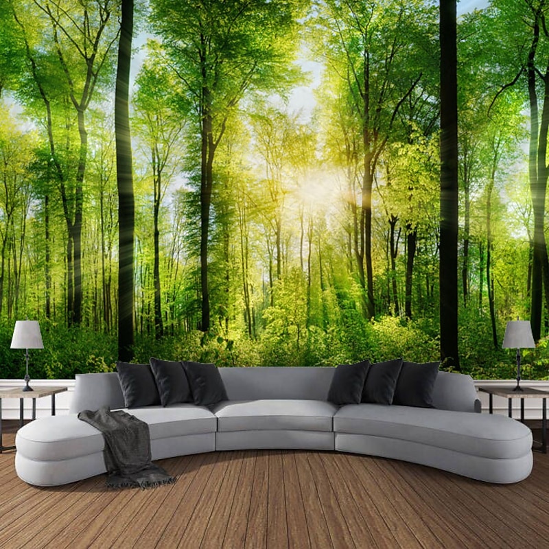 Tropical Forest Rainforest Landscape Wall Tapestry Magical Natural Green Tree Tapestry Wall Hanging Bohemian Psychedelic Tapestry Bedroom Living Room Dormitory3