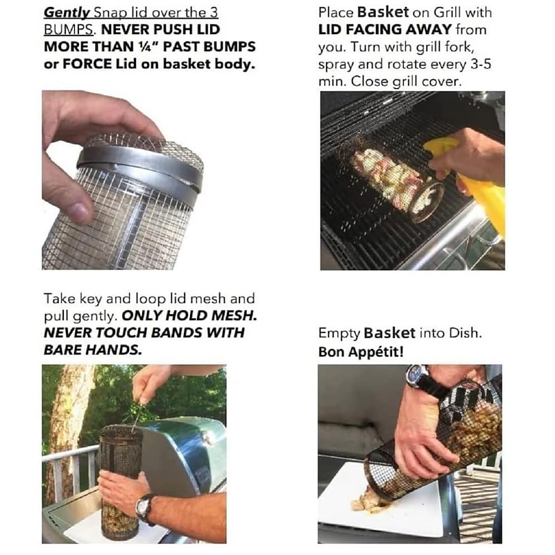 Rolling Grill Basket - SUS304 Stainless Steel Barbecue Cooking Grill Grate - Outdoor Round BBQ Campfire Grill Grid - Camping Picnic Cookware2