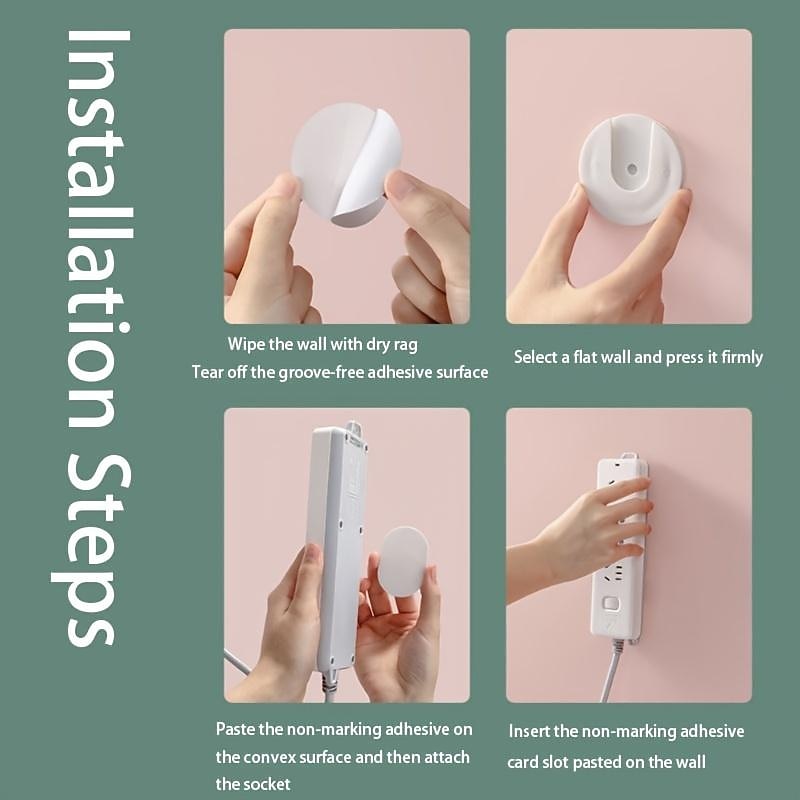 Power Strip Holder Fixator, No Hole Plug-in Wall Socket Sticker Fixer, Loading 10Kg/22lb Maximum, For Desk, Wall, WiFi Router, Remote Control, Paper Towel Box4