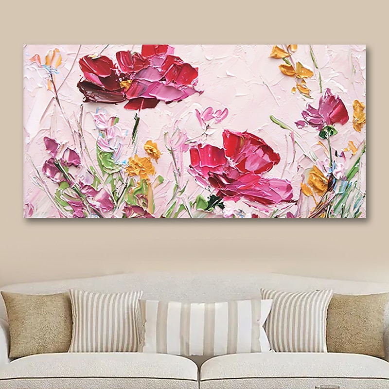 Oil Painting Handmade Hand Painted Wall Art Abstract Red Flowers Canvas Painting Home Decoration Decor Stretched Frame Ready to Hang