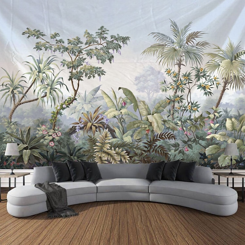 Tropical Forest Rainforest Landscape Wall Tapestry Magical Natural Green Tree Tapestry Wall Hanging Bohemian Psychedelic Tapestry Bedroom Living Room Dormitory