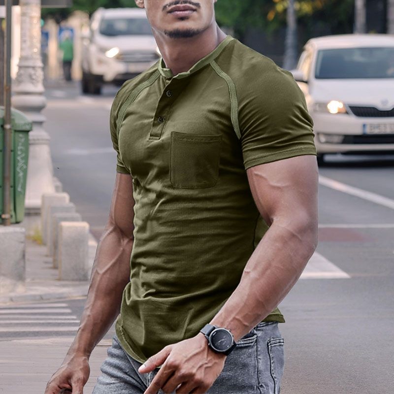 Men's Button T Shirt Henley Shirt Tee Top Short Sleeves Henley Summer Raglan Sleeve Fashion Designer Basic Vacation Street Going out Black Red Navy Blue Top Tee for Men3