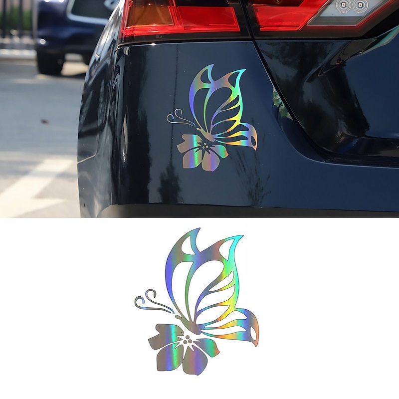 StarFire 1PC Reflective Butterfly Flower Car Sticker Waterproof Vinyl Butterflies Sticker Decals For Cars Trucks Vans Laptops Wall Decor Accessories