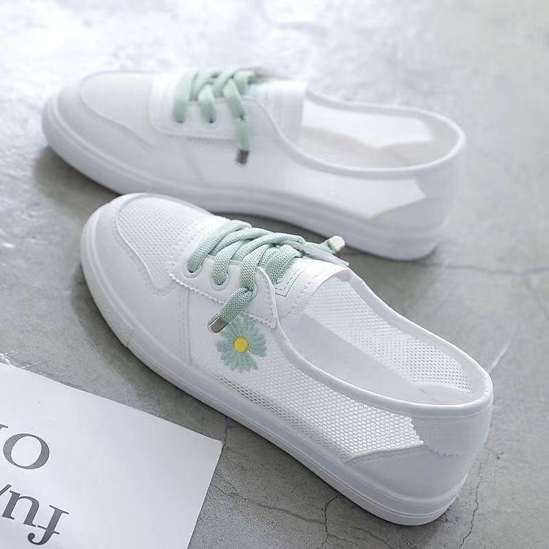 Women's Sneakers Canvas Shoes Comfort Shoes Daily Floral Summer Round Toe Casual Minimalism Mesh Loafer White3