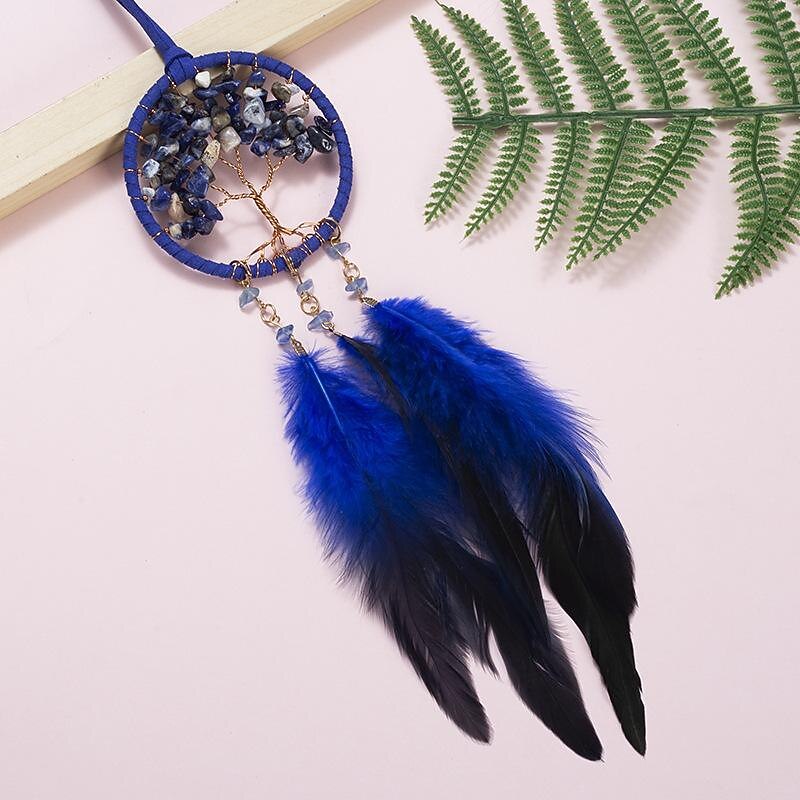Life of Tree Black Dream Catcher Handmade Wall Hanging Gift Feather Hook Flower Wind Chime Ornament Car Hanging Decor, 7x48cm/2.7''x18.9''4