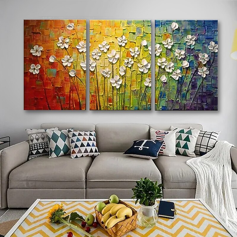 Oil Painting Hand Painted - Floral Botanical Pastoral Modern Canvas Three Panels 50 x 40 cm4