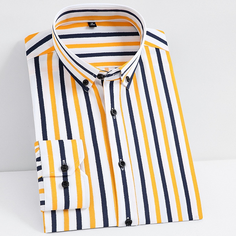 Men's Dress Shirt Striped Shirt Wrinkle Resistant Stretch Stripes and Plaid Wedding Office & Career Black Yellow Dark Pink Red Long Sleeve Turndown All Seasons Clothing Apparel4