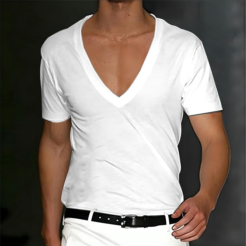 Men's T Shirt Tee Top Short Sleeves V Neck Summer Plain Designer Basic Modern Contemporary Classic Style Vacation Street Going out Black White Red Top Tee for Men2