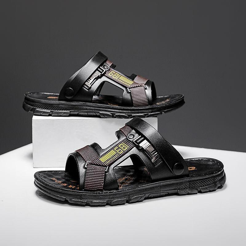 Men's Brown Faux Leather Strap Sandals with Adjustable Buckles - Comfortable Outdoor Casual Summer Footwear4