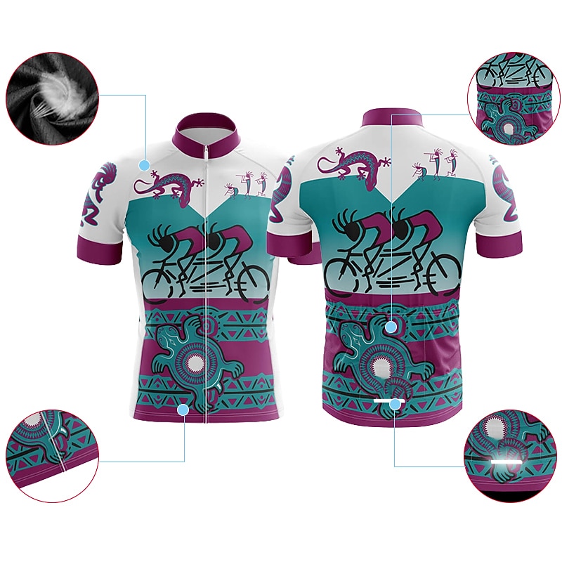 Men's Cycling Jersey Graphic Short Sleeve Bike Jersey Top with 3 Rear Pockets Mountain Bike MTB Road Bike Cycling Quick Dry Reflective Strips Back Pocket Moisture Wicking Sports Violet Yellow Blue2