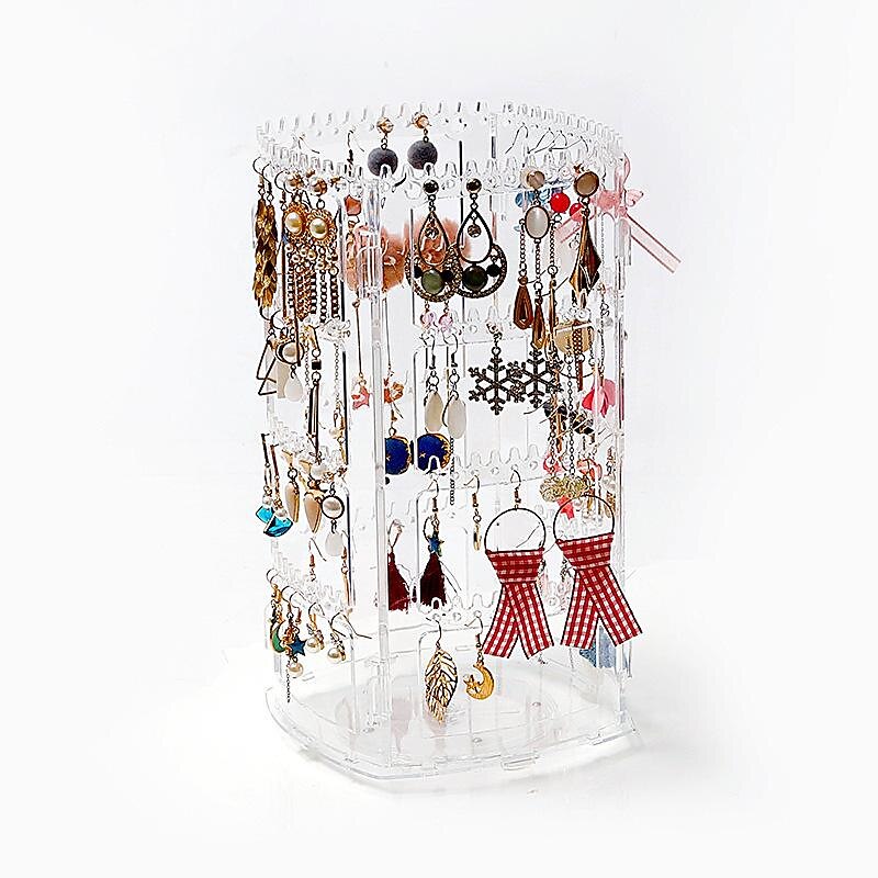 4-Tier 360°Rotating Earrings Holder, rotating jewelry display stand ear clip earrings earrings jewelry storage box hanging necklace shelf4