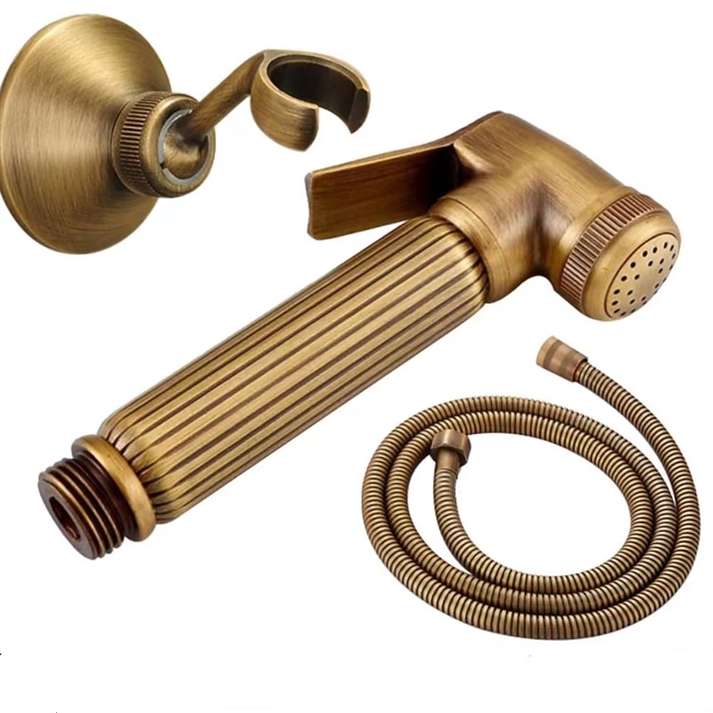 Bathroom Handheld Shower Bidet Shattaf Sprayer Set Wall Mount, Brass Gold Toilet Hand Held Bidet Shower Spray Wall Bracket Hose Diaper Cleaning2