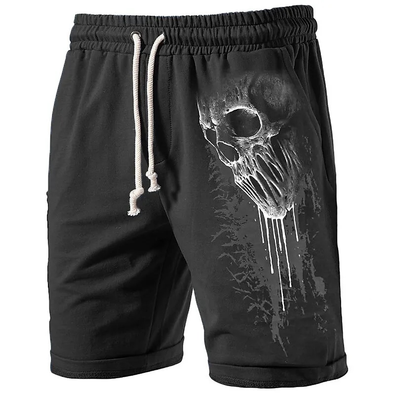 Men's Skull Graphic Prints Halloween Costumes Active Sweat Shorts Terry Shorts Mid Waist Fashion Streetwear Classic Style Sports Outdoor Casual Daily Drawstring Elastic Waist Print Designer Clothing2