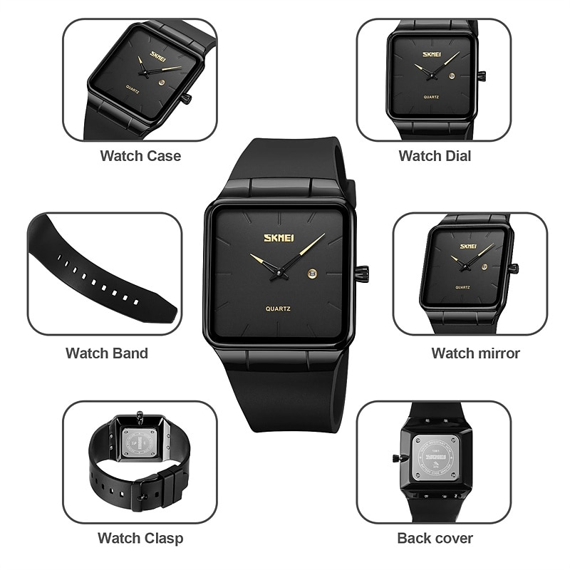 SKMEI Quartz Watches For Men Japan Quartz movement Watches Luxury Large Dial Fashion Analog Wristwatch Calendar 3Bar Waterproof Male Silicone Strap Watch2