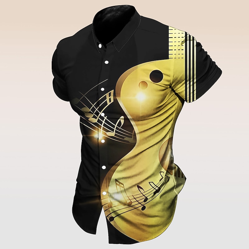 Men's Boardmasters Music Notes Shirt Button Up Shirt Short Sleeve Fashion Streetwear Designer Outdoor Street Daily Summer Spring Turndown Print Button-Down Black White Yellow Red Purple4