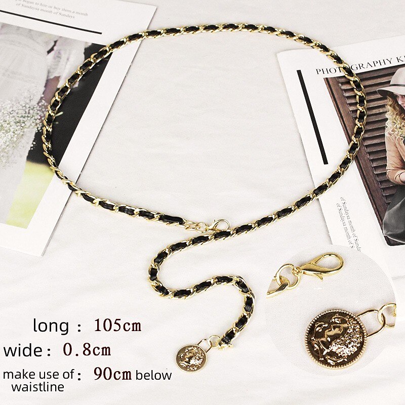 Women's Web Belt Metal Chain Metal Bucke Cord Wowen Casual Formal Party Work Black4