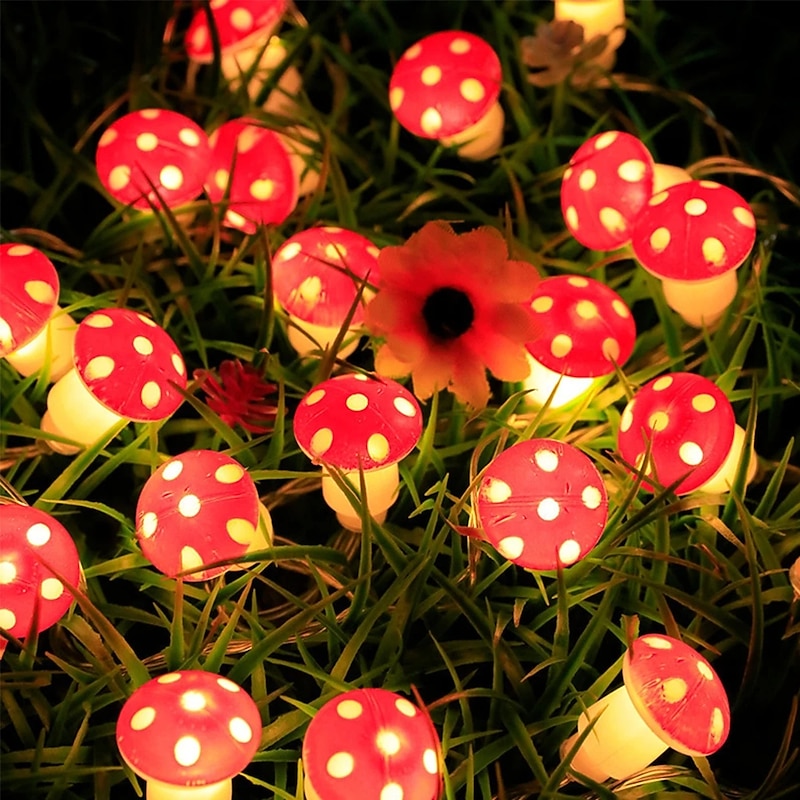 Solar Mushroom Lights Holiday Garland String Lights 7M-50LEDs 6.5M-30LEDs Outdoor Waterproof Mushroom Fairy lights Christmas Party Wedding Garden Lawn Decoration3