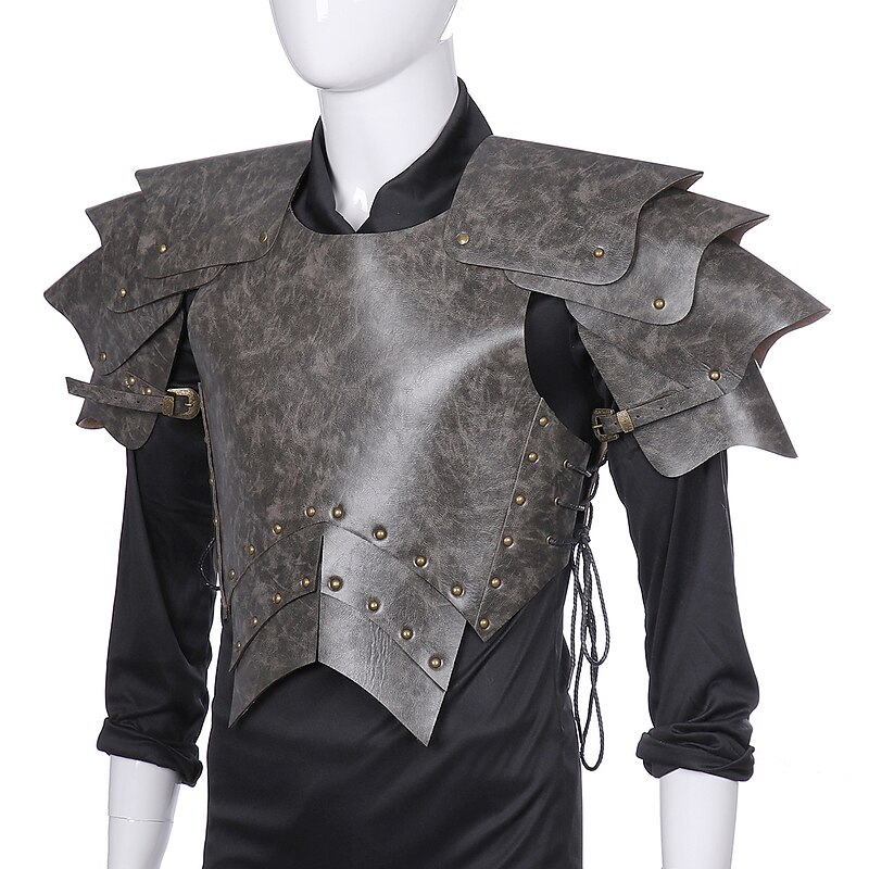 Retro Vintage Punk & Gothic Medieval Cosplay Costume Armor Chemise Knight Ritter Viking Outlander Solid Colored Fancy Dress Men's Viking Performance Party / Evening Stage Adults' Shoulder Armor2