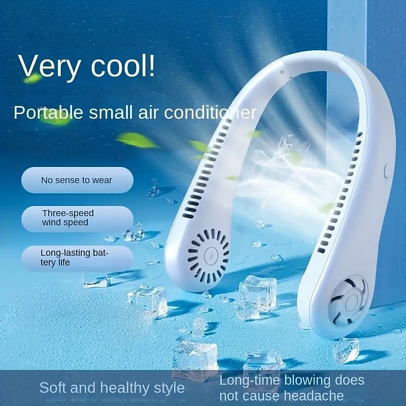 Hands-Free Hanging Neck Fan – Leafless USB Powered Portable Fan with 1200mAh Battery, Bladeless Cooling for Travel2