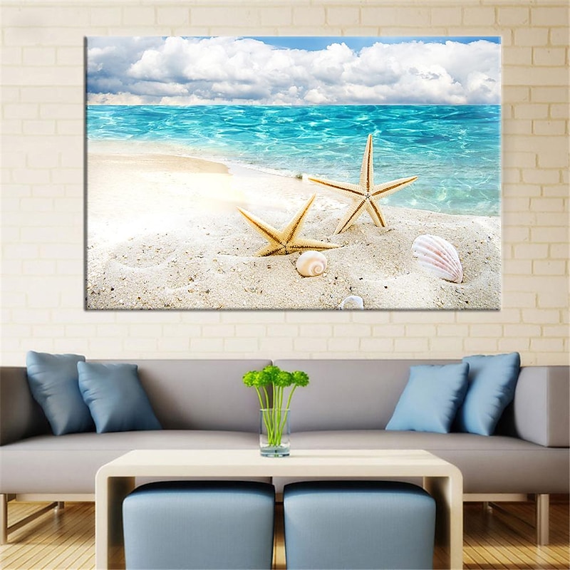Beach Seascape Wall Art Canvas Painting Shell Sea Wall Art Starfish Seashells Wall Pictures Poster for Living Room Bedroom Office Decor No Frame3