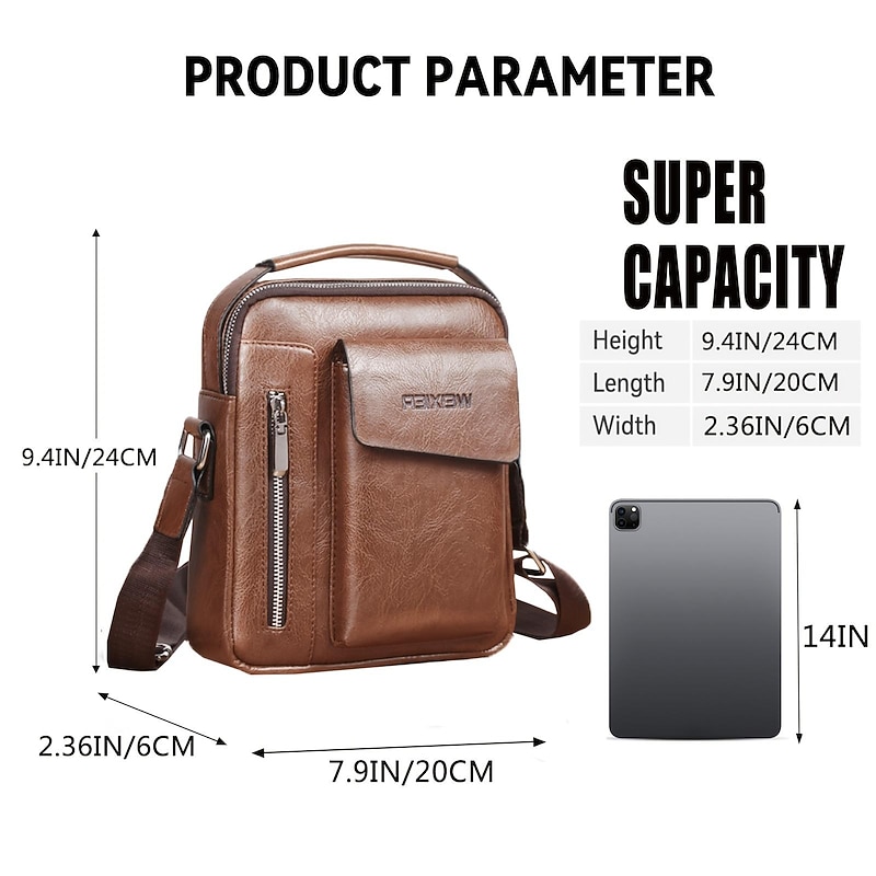 Mens PU Leather Briefcases Business Bag Shoulder Bag Fashion Crossbody Bag Retro Messenger Bags Casual Satchel Travel Bag Valentine's Day Gift2