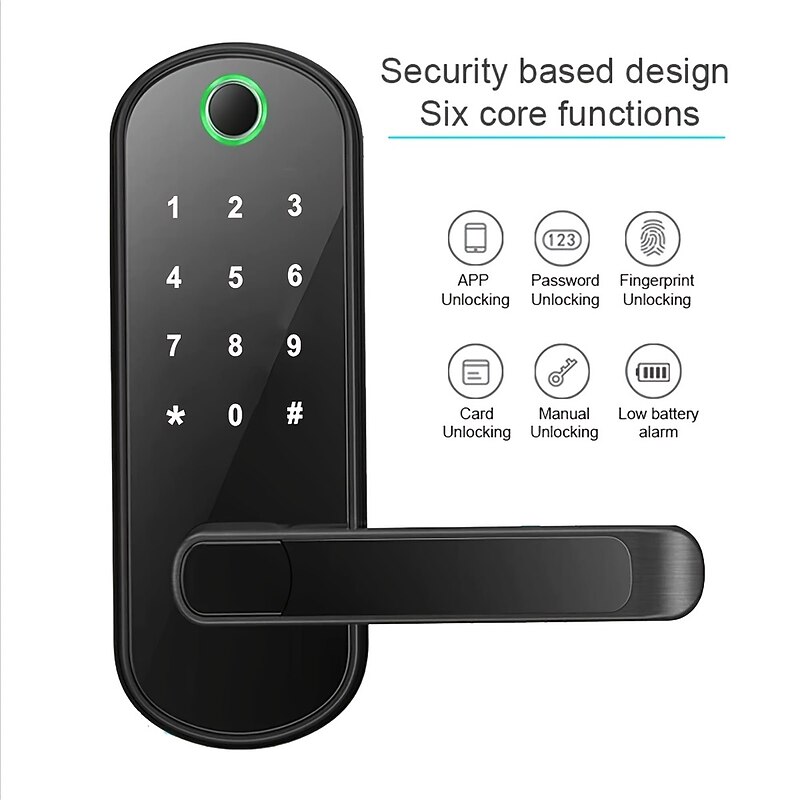 Smart 5 In 1 Door Lock With Handle Biometric Technology Storage Memory Function 9
