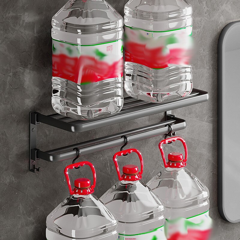 Gun Ash Bathroom Towel Rack Black Bathroom Storage Rack Toilet Bathroom Hardware Pendant Set Non Perforated Towel Rack4