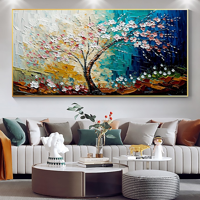 Handmade Oil Painting Canvas Wall Art Decor Original Colorful Blooming Flower painting Abstract Floral Painting for Home Decor With Stretched FrameWithout Inner Frame Painting